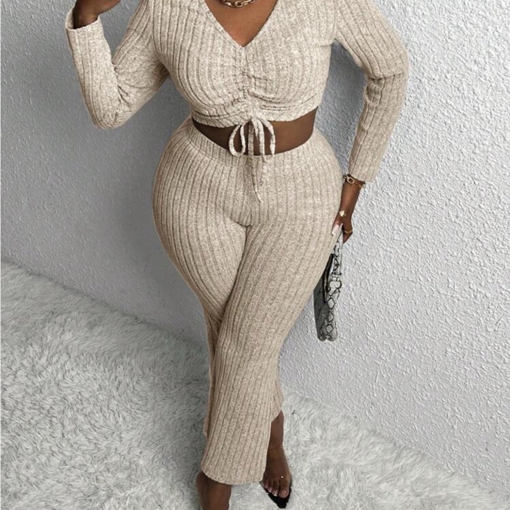 Women's Ribbed Knit Set - Cream